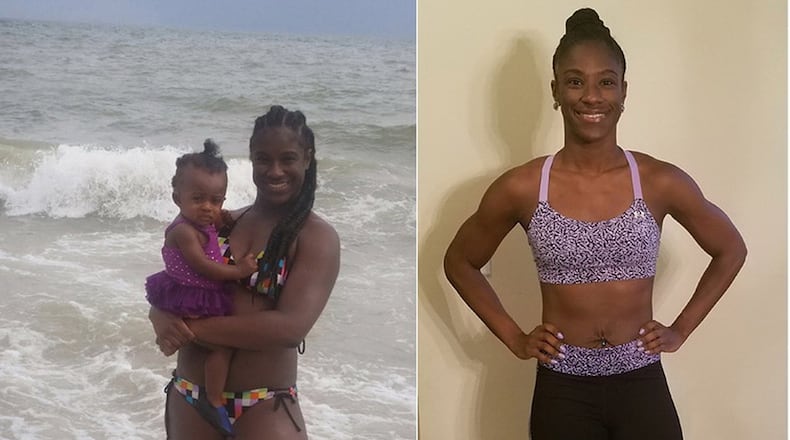 Miranda Coleman weighed 195 pounds when the photo on the left was taken in 2014. She was down to 149 pounds in the photo on the right, taken in September. (photos contributed by Miranda Coleman)