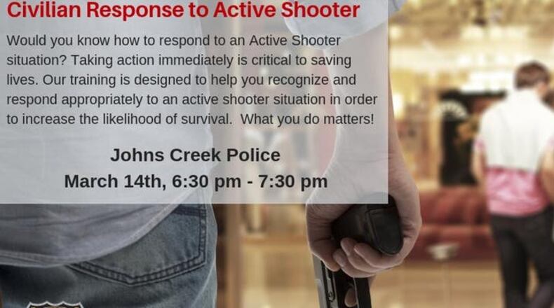 Johns Creek police will give tips and strategies for surviving an active shooter situation. CITY OF JOHNS CREEK