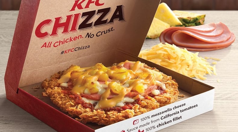 KFC's Chizza has a "crust" made from flattened fried chicken. (KFC)
