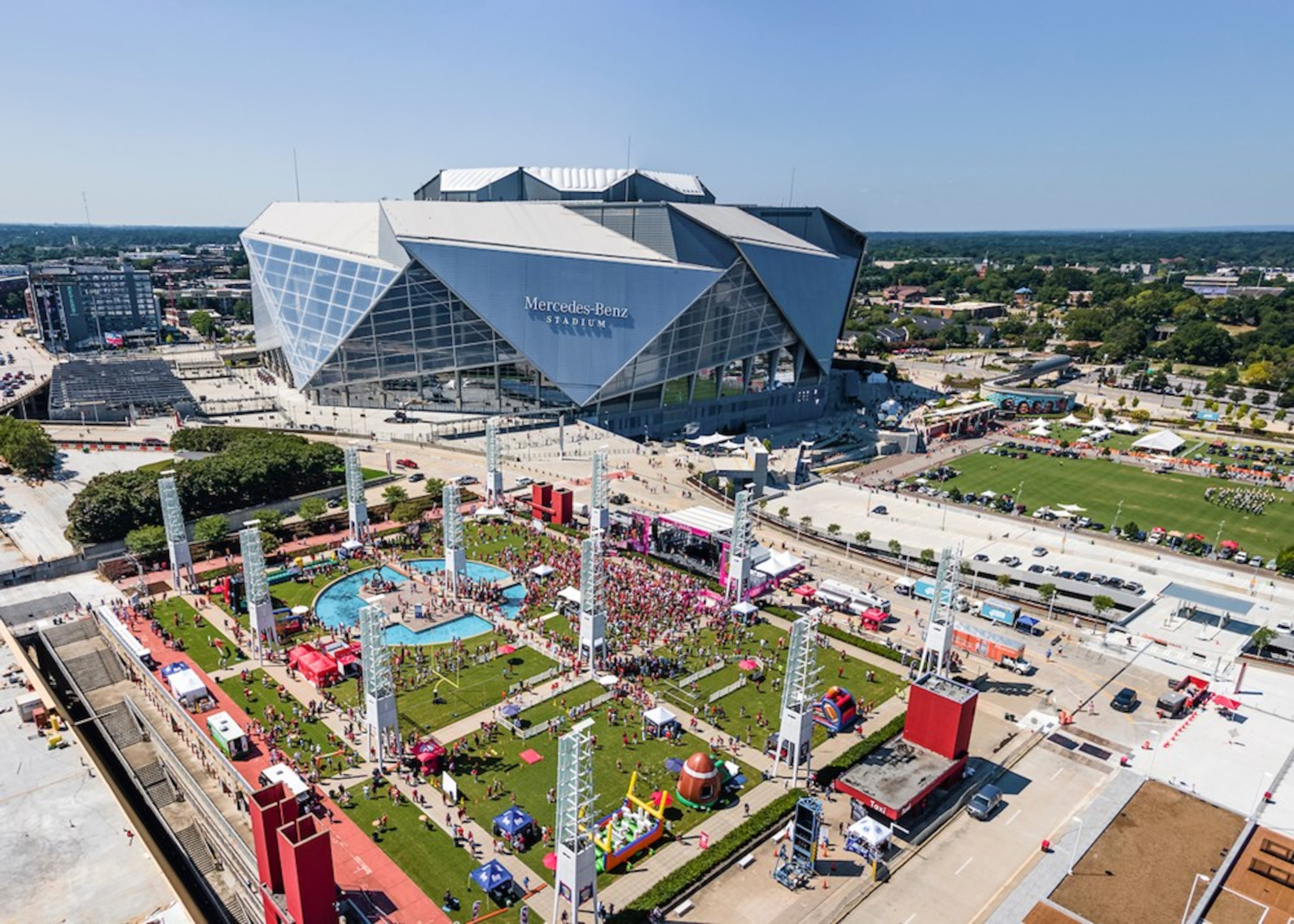 An aerial shot of last year's Tailgate Town where fans can play games, eat food, grab giveaways and get hyped up before the big kickoff. (Abell Images)