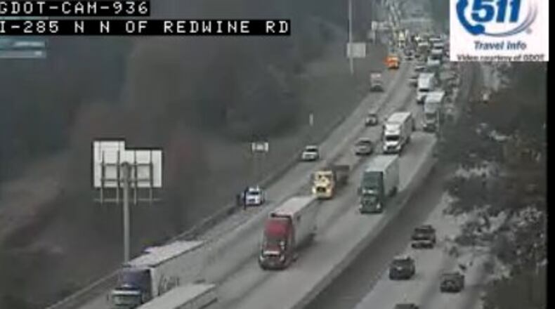 Traffic is moving again in all lanes on southbound I-285 (outer loop) in south Fulton County.