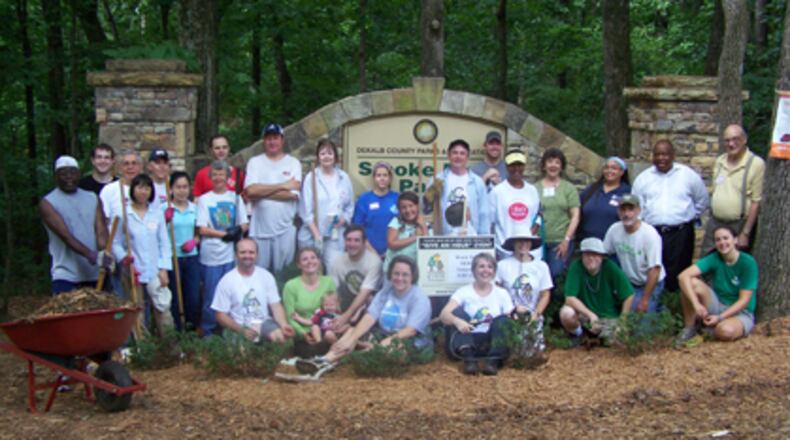 Once known as Rehoboth Park, Pea Ridge Park will open at 10 a.m. Sept. 21 with a new playground and pavilion at 3105 Tolbert Drive, Decatur. Park Pride representatives, parks staff and county officials welcome the public to the ribbon-cutting ceremony. (Courtesy of DeKalb County)