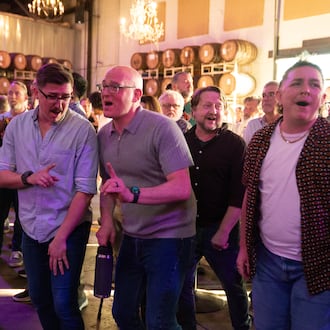 The Atlanta Gay Men's Chorus performs the concert “Beyond the Yellow Brick Road: A Tribute to the Music of Elton John” on Saturday at Mableton's Mable House Barnes Amphitheatre. The chorus will be joined by the band Yacht Rock Schooner. (Courtesy of Voices of Note/Ames Studios)
