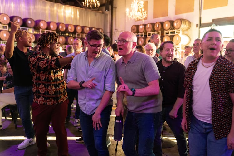 The Atlanta Gay Men's Chorus performs the concert “Beyond the Yellow Brick Road: A Tribute to the Music of Elton John” on Saturday at Mableton's Mable House Barnes Amphitheatre. The chorus will be joined by the band Yacht Rock Schooner. (Courtesy of Voices of Note/Ames Studios)