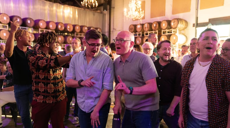 The Atlanta Gay Men's Chorus performs the concert “Beyond the Yellow Brick Road: A Tribute to the Music of Elton John” on Saturday at Mableton's Mable House Barnes Amphitheatre. The chorus will be joined by the band Yacht Rock Schooner. (Courtesy of Voices of Note/Ames Studios)