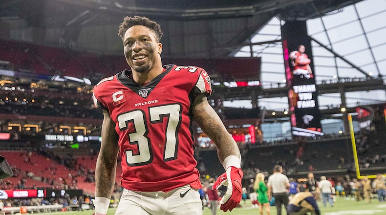 12/22/2019 -- Atlanta, Georgia -- Atlanta Falcons free safety Ricardo Allen (37) walks off the field following a NFL game against the Jacksonville Jaguars at Mercedes-Benz Stadium in Atlanta, Sunday, December 22, 2019. The Atlanta Falcons beat the Jacksonville Jaguars, 24-12. (ALYSSA POINTER/ALYSSA.POINTER@AJC.COM)