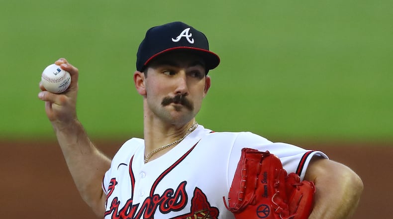 Braves starting pitcher Spencer Strider delivers against the Colorado Rockies during the first inning in a MLB baseball game on Thursday, Sept. 1, 2022, in Atlanta.   “Curtis Compton / Curtis Compton@ajc.com