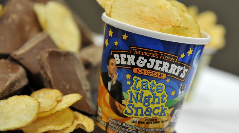 NEW YORK, NY - MARCH 02: Ben & Jerry's previously released Late Night Snack”, a flavor in honor of Jimmy Fallon. (Photo by Mike Coppola/Getty Images for Ben & Jerry's)