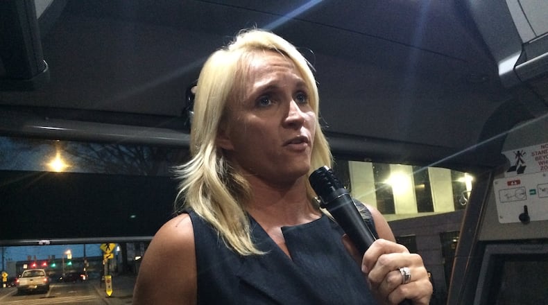 Kasey McClure, a former exotic dancer who founded the non-profit 4Sarah to counsel women “still in the life,” talked about the dangers women face in Atlanta during a tour of the city’s sex trafficking hot spots Wednesday. CHRIS JOYNER / CJOYNER@AJC.COM