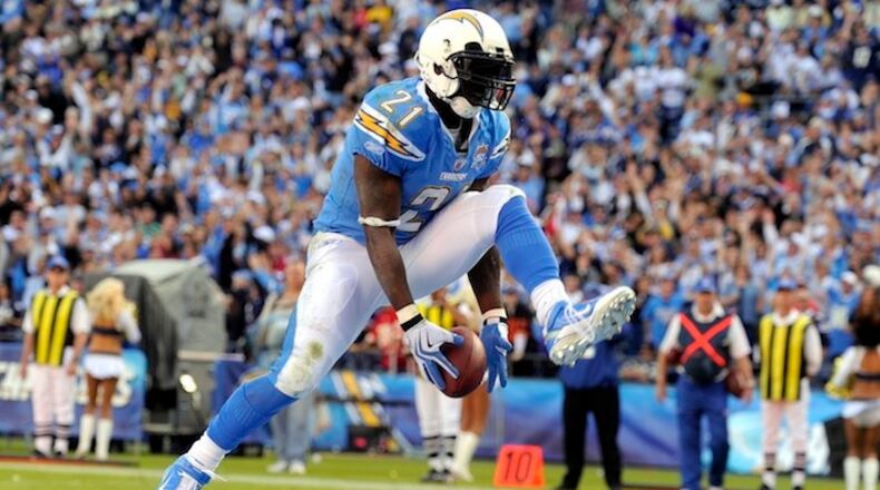 San Diego Chargers running back LaDainian Tomlinson celebrates his second touchdown of the game against the Kansas City Chiefs during the third quarter of a NFL football game Sunday Nov. 29, 2009 in San Diego. (AP Photo/Chris Carlson)