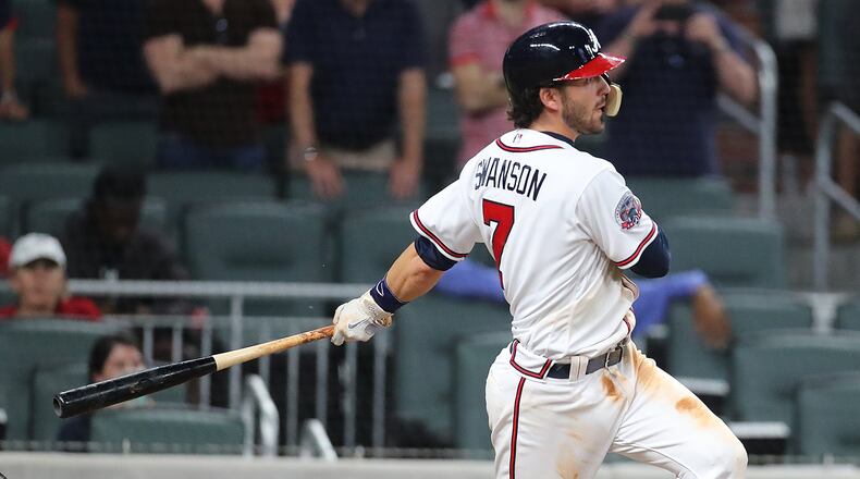 Dansby Swanson hit a walk-off single to beat the Padres on Monday, one of the few early season highlights for the Braves’ rookie shortstop. (Curtis Compton/ccompton@ajc.com)