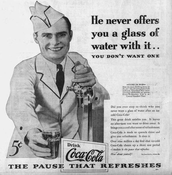 A 1931 Coca-Cola ad in The Atlanta Constitution with "The Pause That Refreshes" slogan. (AJC archive)