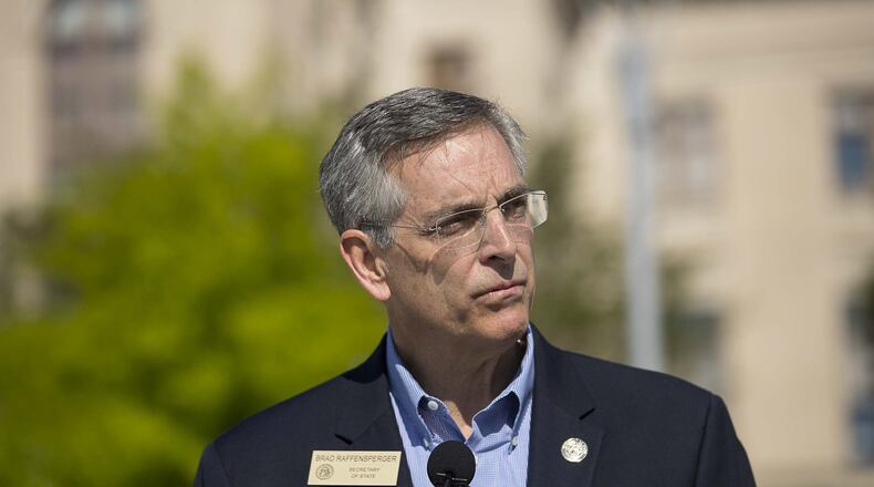 Georgia Secretary of State Brad Raffensperger speaks earlier this month during a press conference at Liberty Plaza, across the street from the Georgia Capitol in downtown Atlanta. On Monday, Raffensperger announced the creation of his Absentee Ballot Task Force to investigate reports of fraud as Georgia expands mail-in voting for its June 9 primary election. (ALYSSA POINTER / ALYSSA.POINTER@AJC.COM)