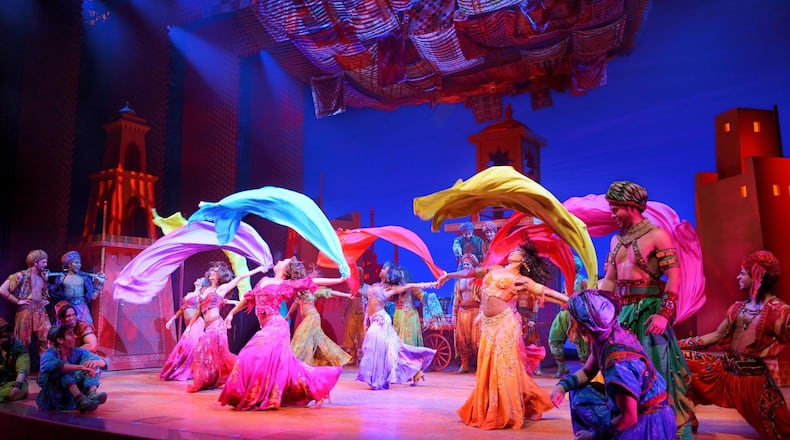 The “Aladdin” company performs the song “Arabian Nights.” The Disney spectacle plays the Fox Theatre through Sept. 23. CONTRIBUTED BY DEEN VAN MEER