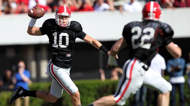 April 16, 2016 Athens - Georgia quarterback Jacob Eason (10) throws the ball during the 2016 Georgia Bulldogs G-Day game at Sanford Stadium. TAYLOR CARPENTER / TAYLOR.CARPENTER@AJC.COM