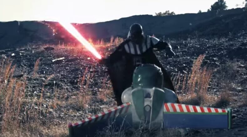 Darth Vader faces off against Buzz Lightyear in this viral video.