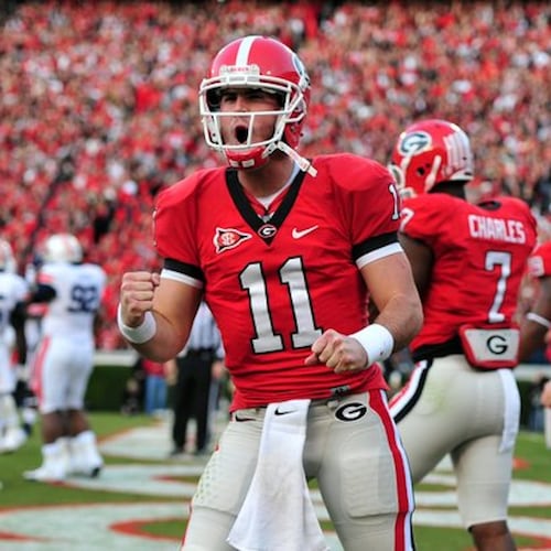 Current SEC Network game analyst Aaron Murray — who still holds the Georgia record for passing yards and passing touchdowns — played quarterback for the Bulldogs from 2010-13. (Brant Sanderlin/AJC)