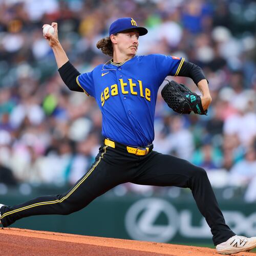 Seattle Mariners pitcher Bryce Miller delivers in the first inning of a baseball game against the Los Angeles Angels, Thursday, July 2, 2026, in Seattle. (AP Photo/Kevin Ng)