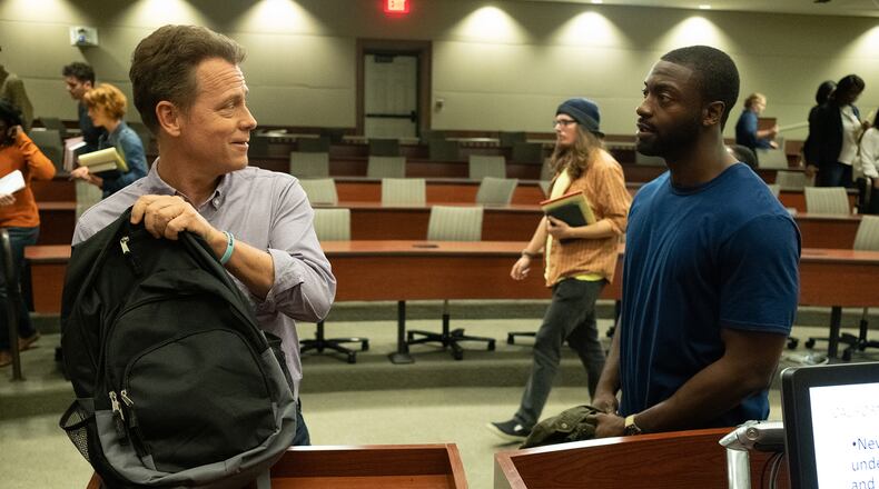 Greg Kinnear, left, and Aldis Hodge in “Brian Banks.” Katherine Bomboy, Bleecker Street
