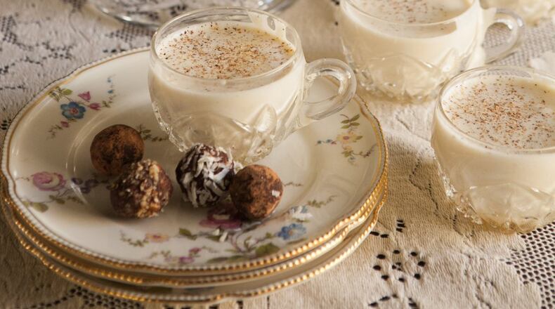 “Dad’s Eggnog” goes best in a glass punch cup.