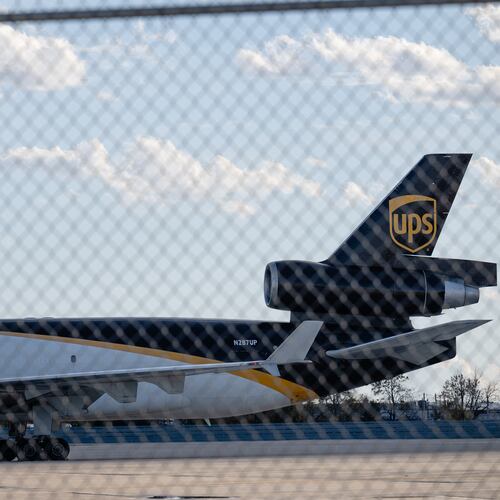FILE - An MD-11F is seen parked at the UPS North Maintenance Hangar, Nov. 8, 2025, in Louisville, Ky. (AP Photo/Jon Cherry, File)