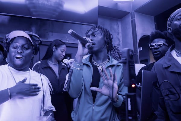 Atlanta R&B artist Chase Shakur celebrates the release of his album, "Wonderlove," during an album release party at The Enjoyment Room in Midtown Atlanta, February 2025.  (Christina Matacotta for the AJC) 