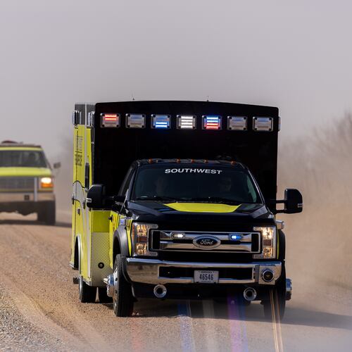 Malcolm and Lincoln firefighters respond to a wildfire in Denton, Neb., on Thursday, March 12, 2026. (Kenneth Ferriera/Omaha World-Herald via AP)