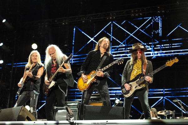 From left, Mark Matejka, Rickey Medlocke, Damon Johnson and Keith Christopher of Lynyrd Skynyrd perform during CMA Fest in Nashville, Tenn., in 2024. (Amy Harris/AP)