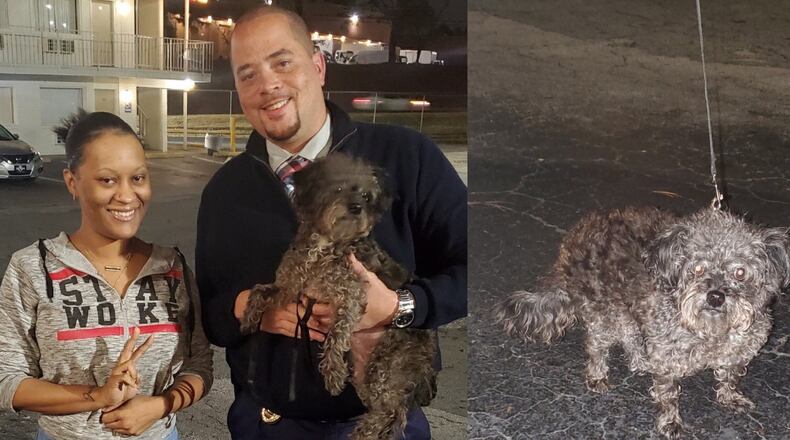 Candace Thompson (left) called DeKalb County police after she realized the dog she found Thursday night wandering in southwest Atlanta belonged to a 74-year-old carjacking victim.