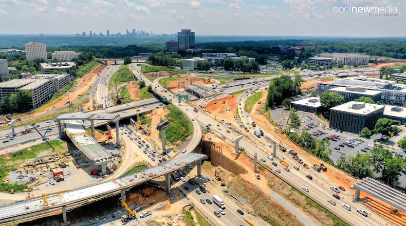 A bird's-eye view of the construction of the new I-285 interchange at Georgia 400. This shot was taken earlier this month. (Courtesy of James Cool/Cool New Media).