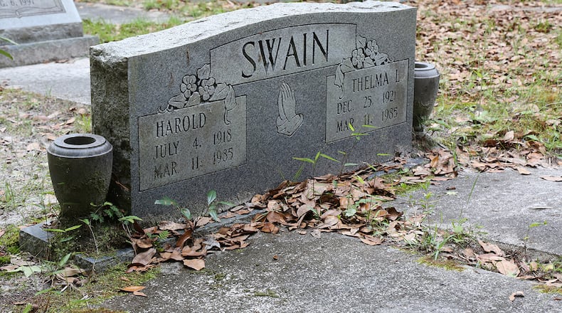 Harold and Thelma Swain are buried in the cemetery next to the church where they were murdered in 1985.
