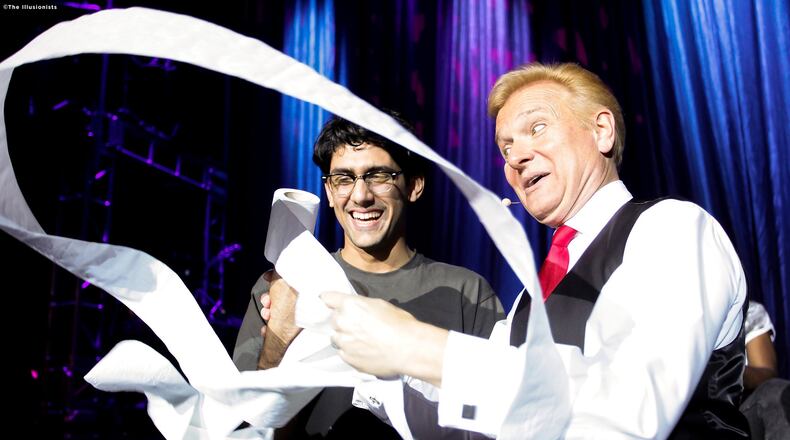 Internationally acclaimed magician Jeff Hobson (right) plays the part of the Trickster in the touring production of “The Illusionists — Live From Broadway.” CONTRIBUTED BY “THE ILLUSIONISTS — LIVE FROM BROADWAY”