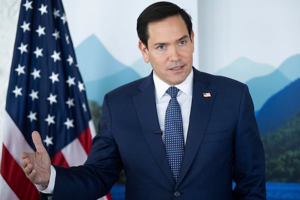 US Secretary of State Marco Rubio speaks with reporters following the G7 foreign ministers meeting in La Malbaie, Quebec, Canada, on Friday, March 14, 2025. (Saul Loeb, Pool Photo via AP)