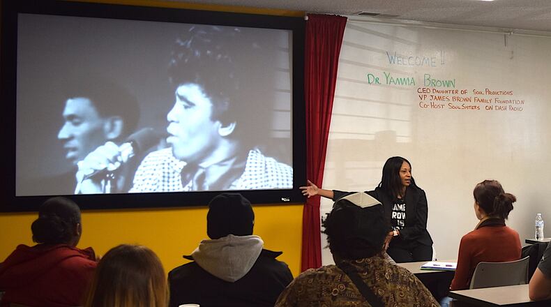 Dr. Yamma Brown, CEO of Daughter of Soul Productions, and the daughter of legendary recording artist James Brown, leads a class in the MEBUS program.
