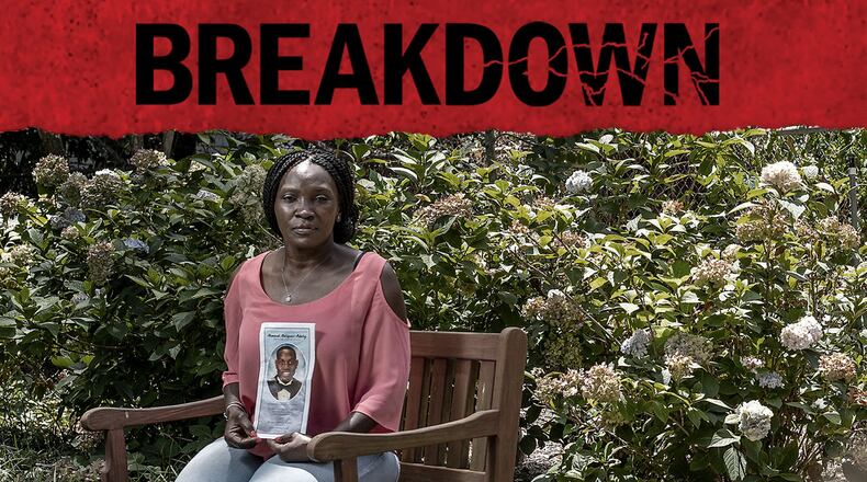 Wanda Cooper-Jones, mother of Ahmaud Arbery, sits for a portrait in Augusta's Pendleton King Park. The sixth episode of the eighth season of "Breakdown" follows the bond hearings for Travis and Greg McMichael, which included a powerful victim impact statement from Cooper-Jones. (ALYSSA POINTER / ALYSSA.POINTER@AJC.COM)