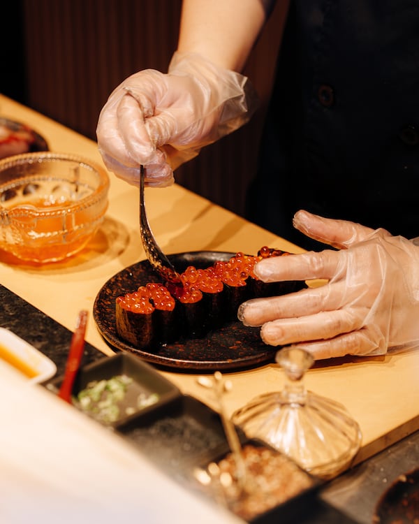 Salmon roe nigiri at 1678 Omakase.