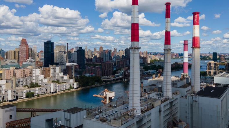 FILE - The Ravenswood Generating Station, which uses natural gas to support the city's electricity needs, is seen in the Queens borough of New York, Aug. 27, 2025. (AP Photo/Ted Shaffrey, File)