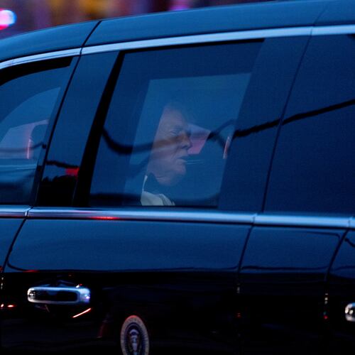 President Donald Trump arrives to the White House Correspondents Dinner, Saturday, April 25, 2026, in Washington. (AP Photo/Allison Robbert)