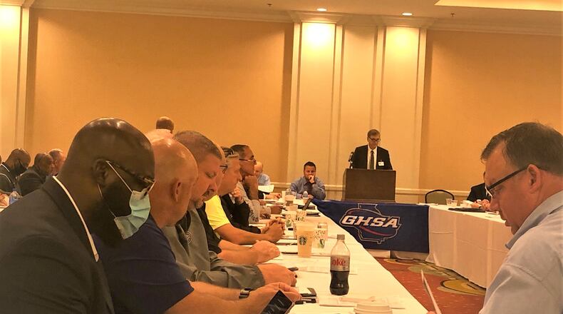 GHSA President Glenn White presides over the association's fall meeting in Macon.