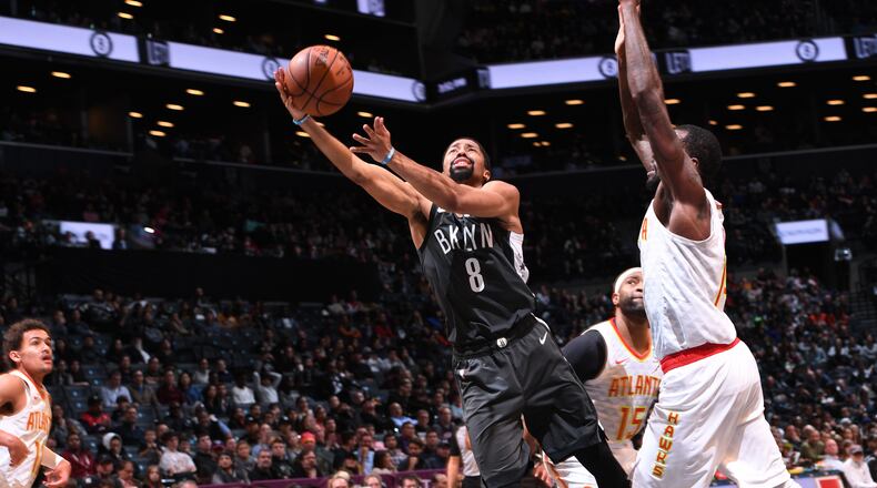 Spencer Dinwiddie of the Brooklyn Nets shoots the ball against the Atlanta Hawks on December 16, 2018 at Barclays Center in Brooklyn, New York. N