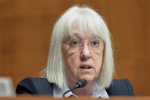 Sen. Patty Murray, D-Wash., asks a question during a Senate Health, Education, Labor, and Pensions (HELP) Committee hearing, Wednesday, June 18, 2025, on Capitol Hill in Washington. (AP Photo/Mariam Zuhaib)
