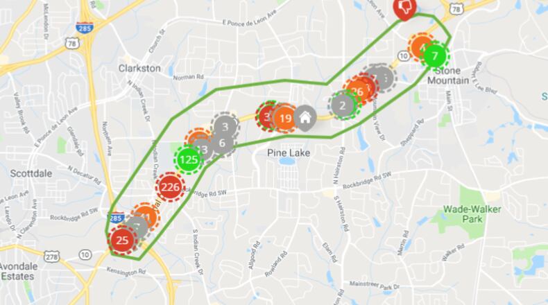 Screenshot of a map on the Memorial Drive Revitalization website outlining the portions of Memorial Drive in DeKalb County that are the focus of the project.