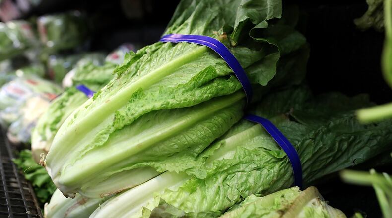 Romaine lettuce is displayed on a shelf at a supermarket on April 23, 2018 in San Rafael, California. (Photo by Justin Sullivan/Getty Images)