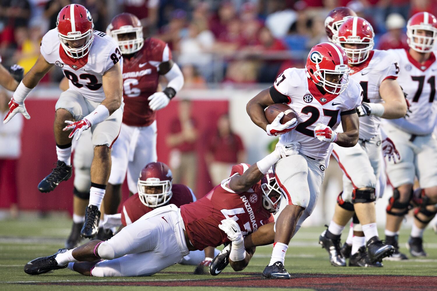 Chubb rushes for 202 yards in 45-32 win