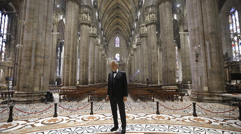 Andrea Bocelli performed the special 'Music for Hope,' alone at the Duomo in Milan on April 12, 2020. Photo: LUCA ROSSETTI
