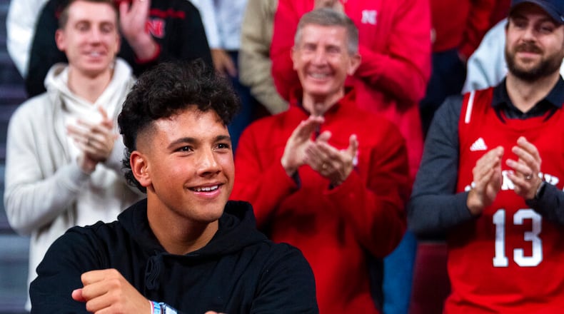 Dylan Raiola has some strong ties to Georgia. (Kenneth Ferriera/Lincoln Journal Star via AP)