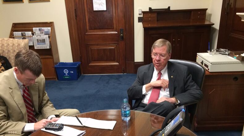 U.S. Sen. Johnny Isakson, as he prepared to announce that he has been diagnosed with Parkinson's disease. Daniel Malloy, dmalloy@ajc.com
