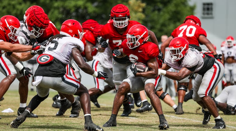 Georgia running back Kenny McIntosh (6) during Georgia’s practice session in Athens, Ga., on Tuesday, Aug. 9, 2022. (Photo by Tony Walsh)