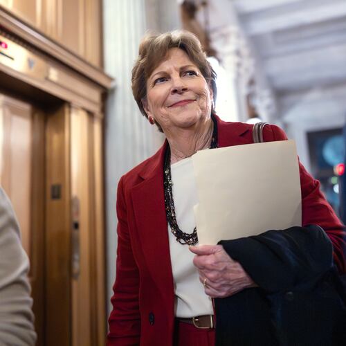 FILE - Sen. Jeanne Shaheen, D-N.H., arrives at the chamber of the Capitol in Washington, Nov. 10, 2025. (AP Photo/J. Scott Applewhite, File)