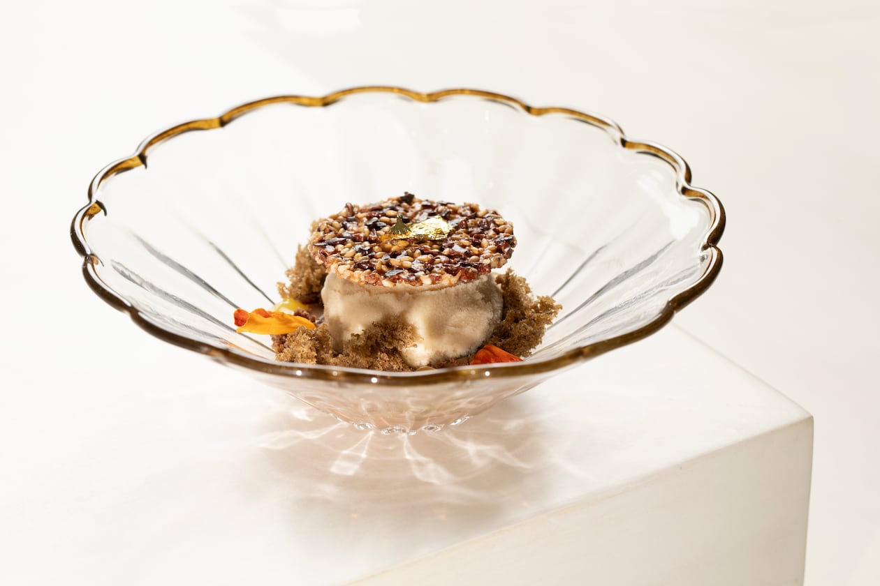 A dessert dish from M @ Umi, the omakase service from Umi. The Buckhead mainstay is opening a location in the Flatiron-Nomad corridor of Manhattan. (Courtesy of Lara Kastner)